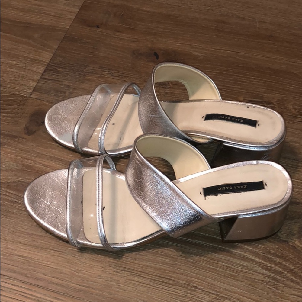 Zara Metallic Low Heels, Size 8
